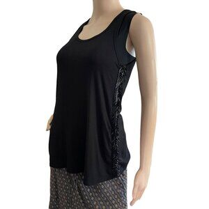 Aqua Black Sleeveless Blouse Size XS With Beaded Side Detail Tank Top